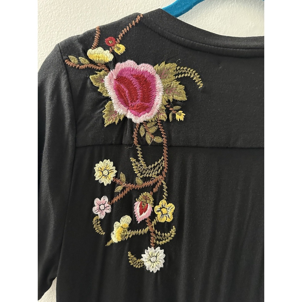 Athleta CAITE Dress Black Embroidered Flowers Midi Bohemian Size M - Picture 7 of 14